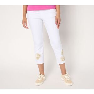 Maya J Women's Plus Sz Pants 20 TripleLuxe Twill Palm Crop Jeans White A683739